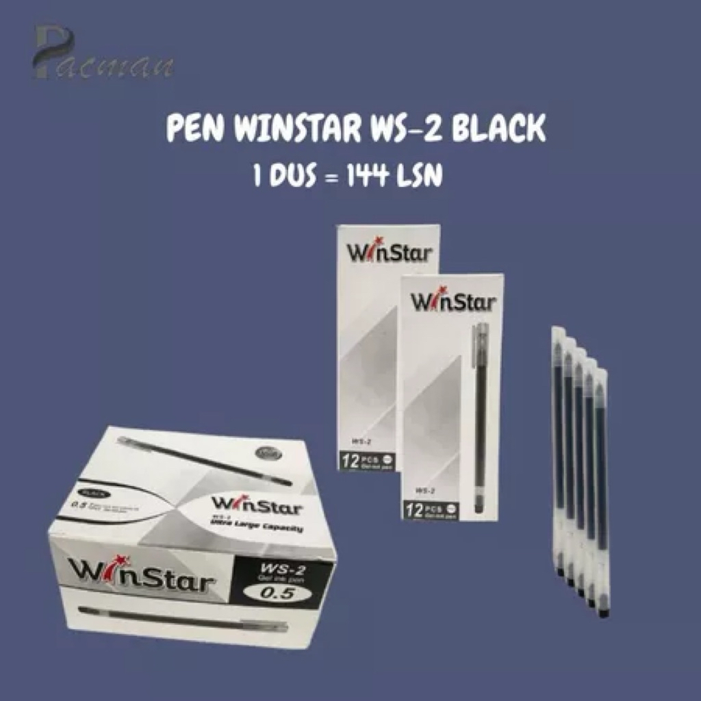 

[Isi 12 Pcs] Pulpen Gel WinStar - Black / Hitam - Bolpen Set 1 Lusin