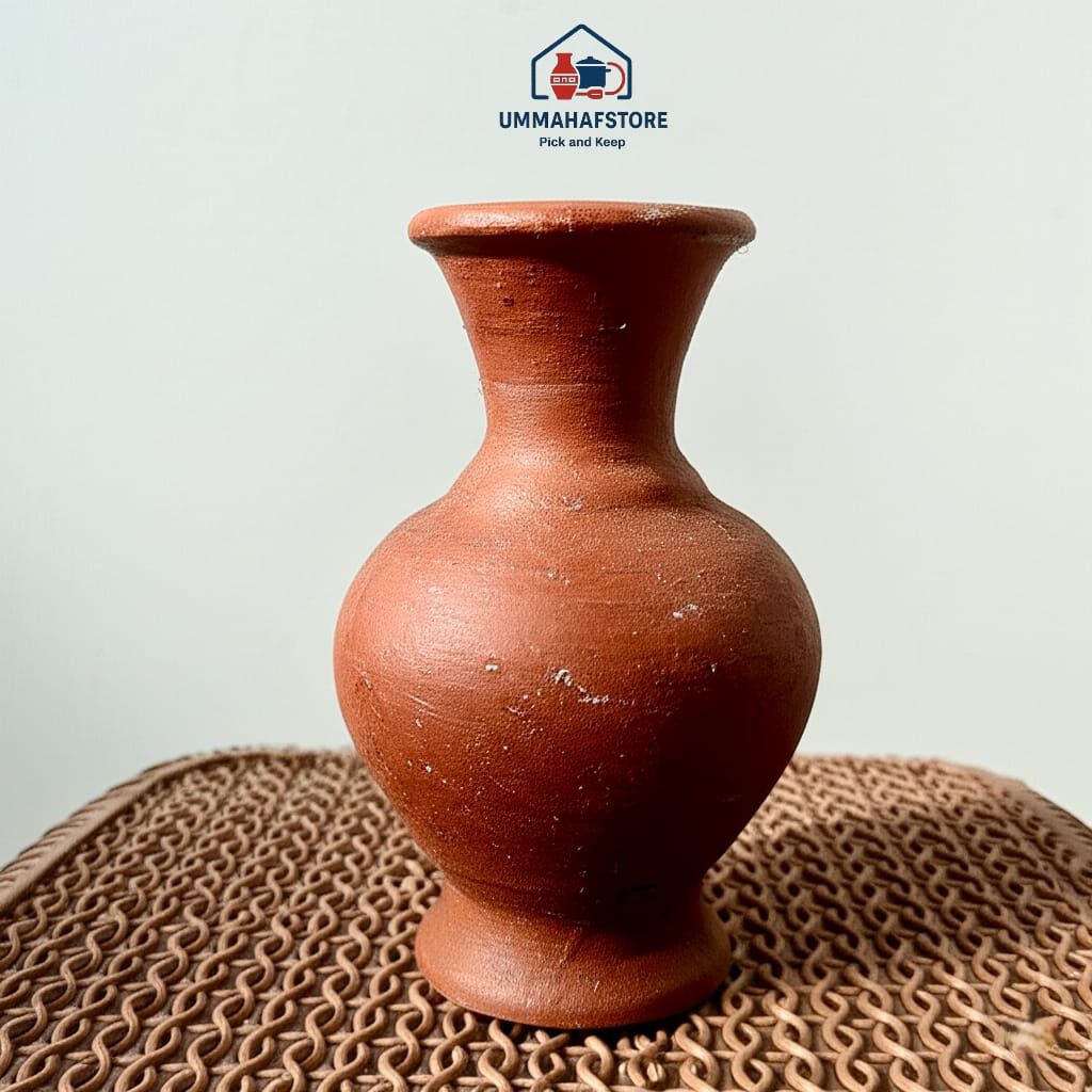 Vas Gerabah Kecil Tanah Liat Estetik | Hiasan Meja Bunga Kering Handmade