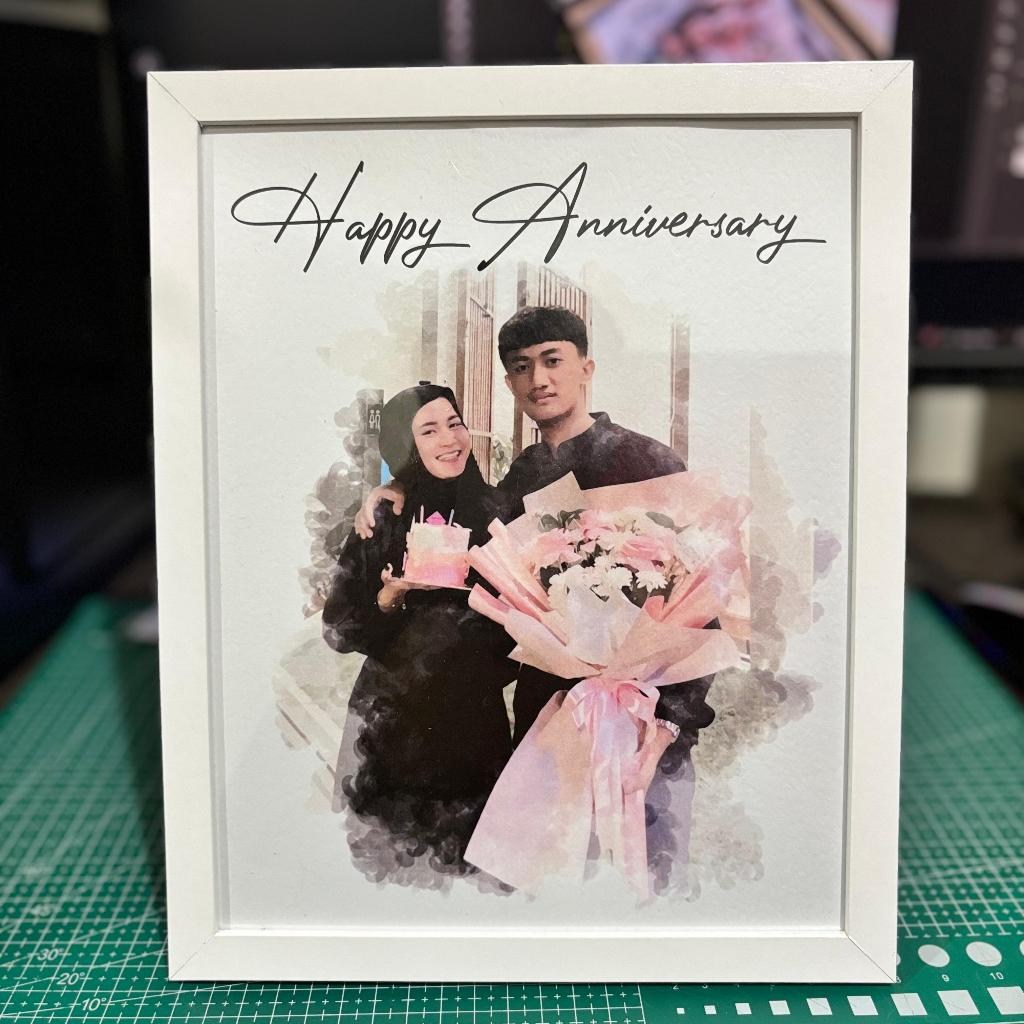 Bakulanku1717 Ilustrasi Lukisan Foto + Cetak Frame Kaca Akrilik Cocok Untuk Hadiah Wisuda,