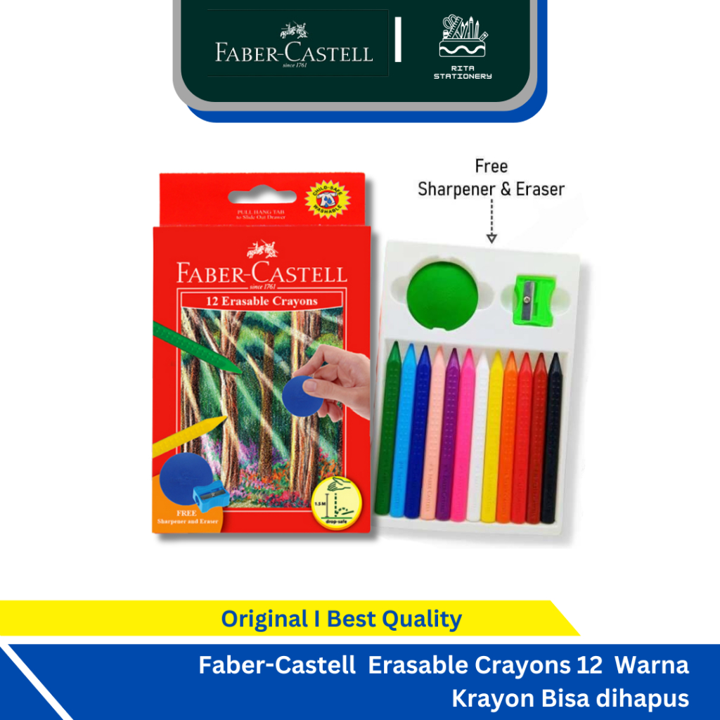 

Faber-Castell Erasable Crayons 12 Warna Krayon Bisa dihapus - Gratis Penghapus dan Rautan Pengserut