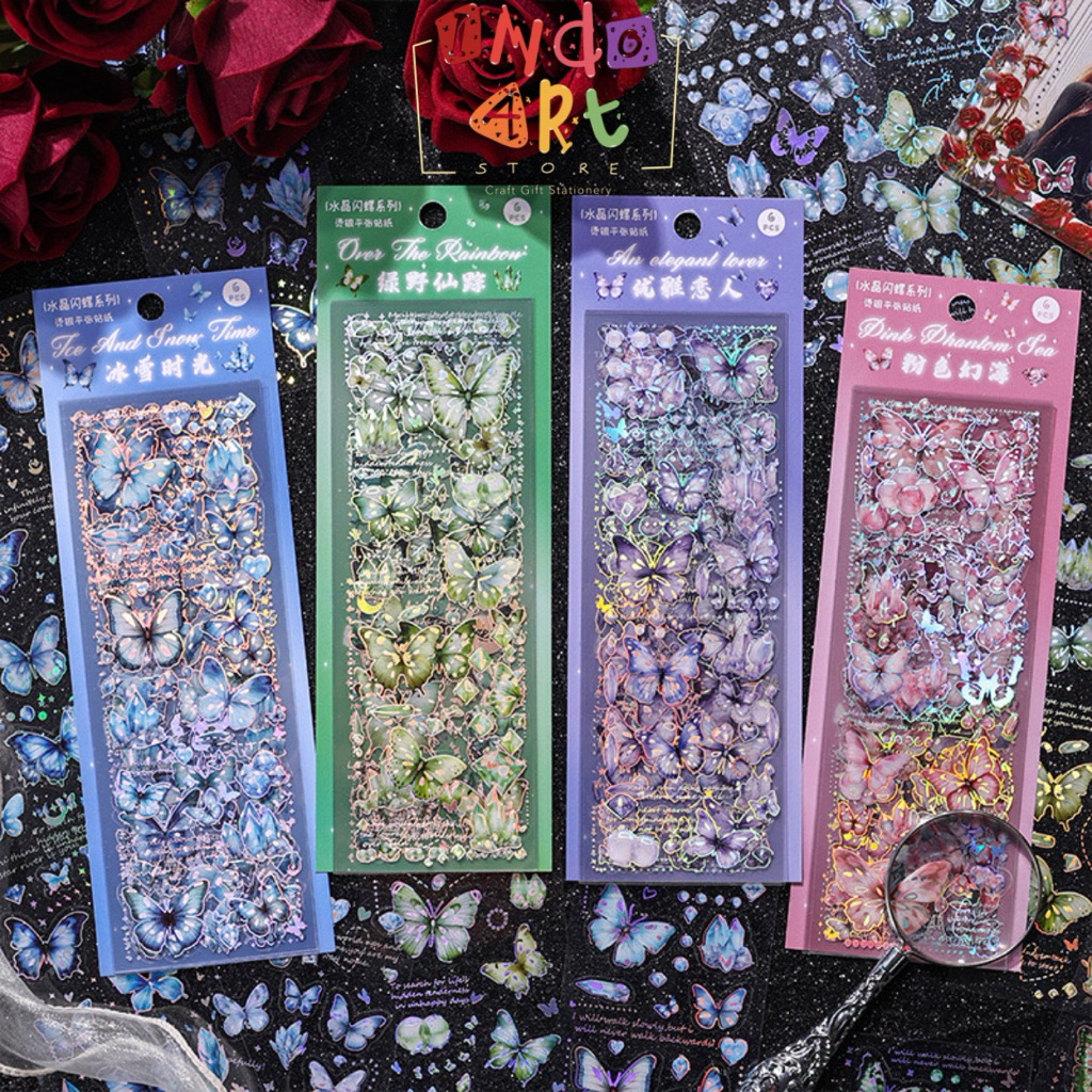 

(IAS) Sticker Deco Journal PETInfeel Me Bunga Flower Sparkling Hot Stamp Gold Butterfly Line 3 lembar