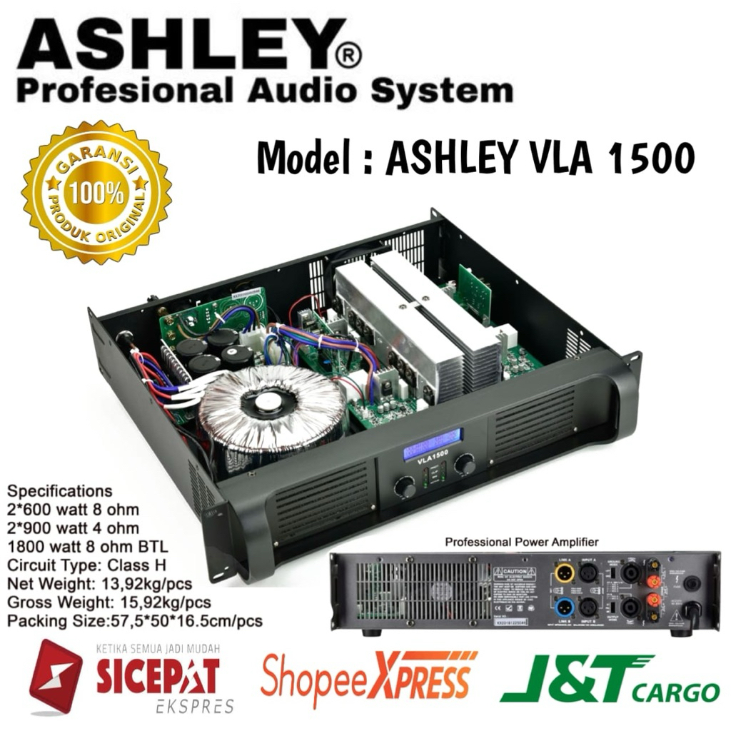 Power Amplifier Ashley Vla 1500 Original Power Amplifier Ashley 2 Channel Class H