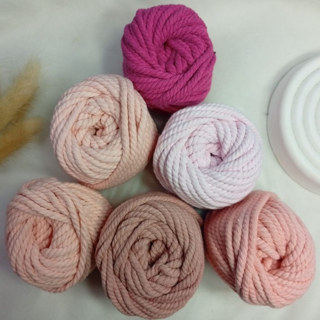 4 mm Tali Benang Katun Macrame Murah Warna Pastel berat 100 gram ukuran 4 mm