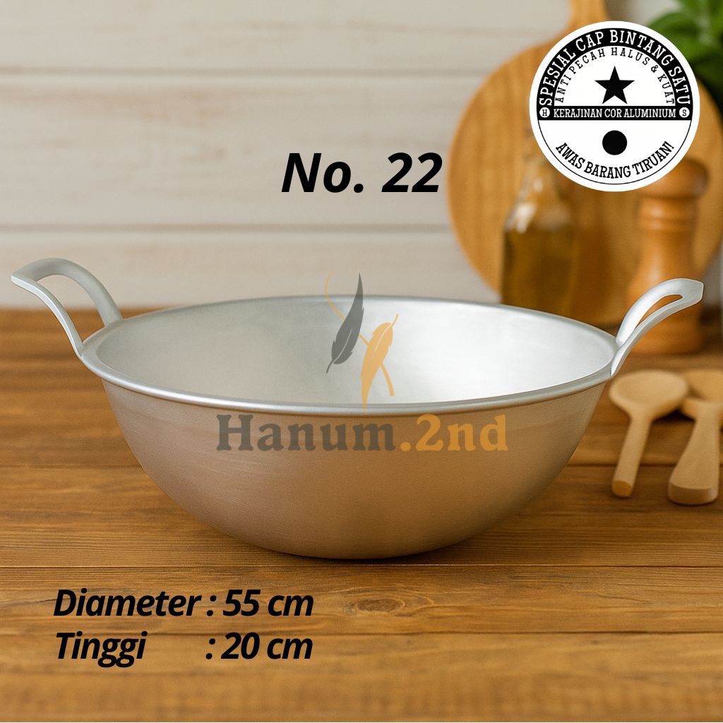 Wajan Cekung No.22 dan No.24 Kuali Katel Alumunium Penggorengan Anti Lengket