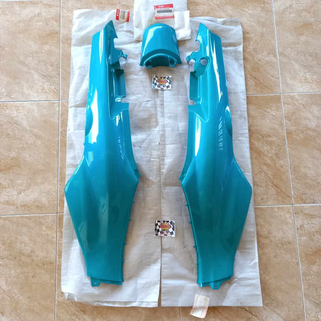 cover body belakang set pet pad sambungan bodi warna hijau tosca new shogun 110 original sgp baru no