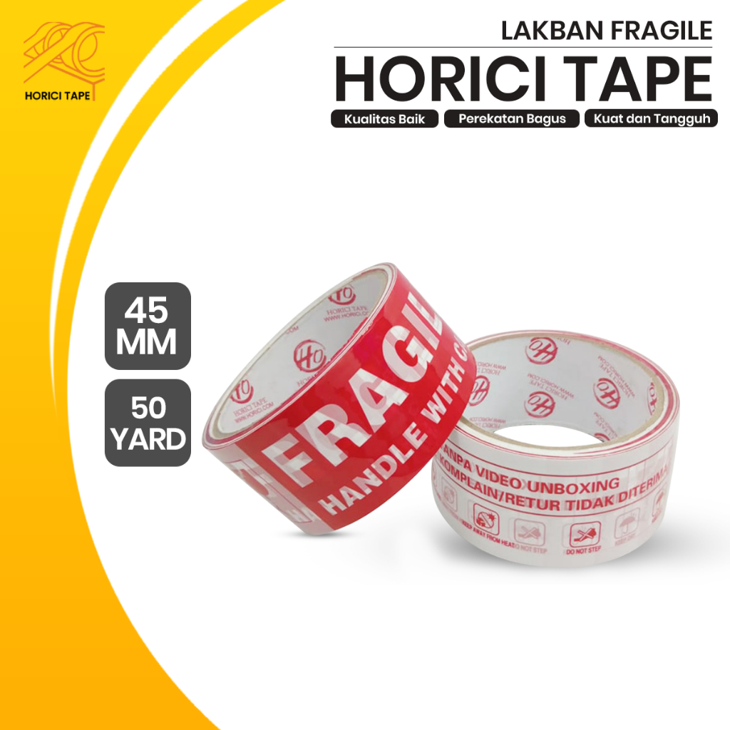 

HORICI 6Pcs 45x50y / 45x100y Fragile Tape Pengingat Perhatian Lakban Merah Putih