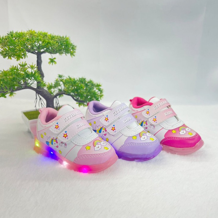 Sepatu Sneakers LED Anak Perempuan Model Kuda Poni Lucu