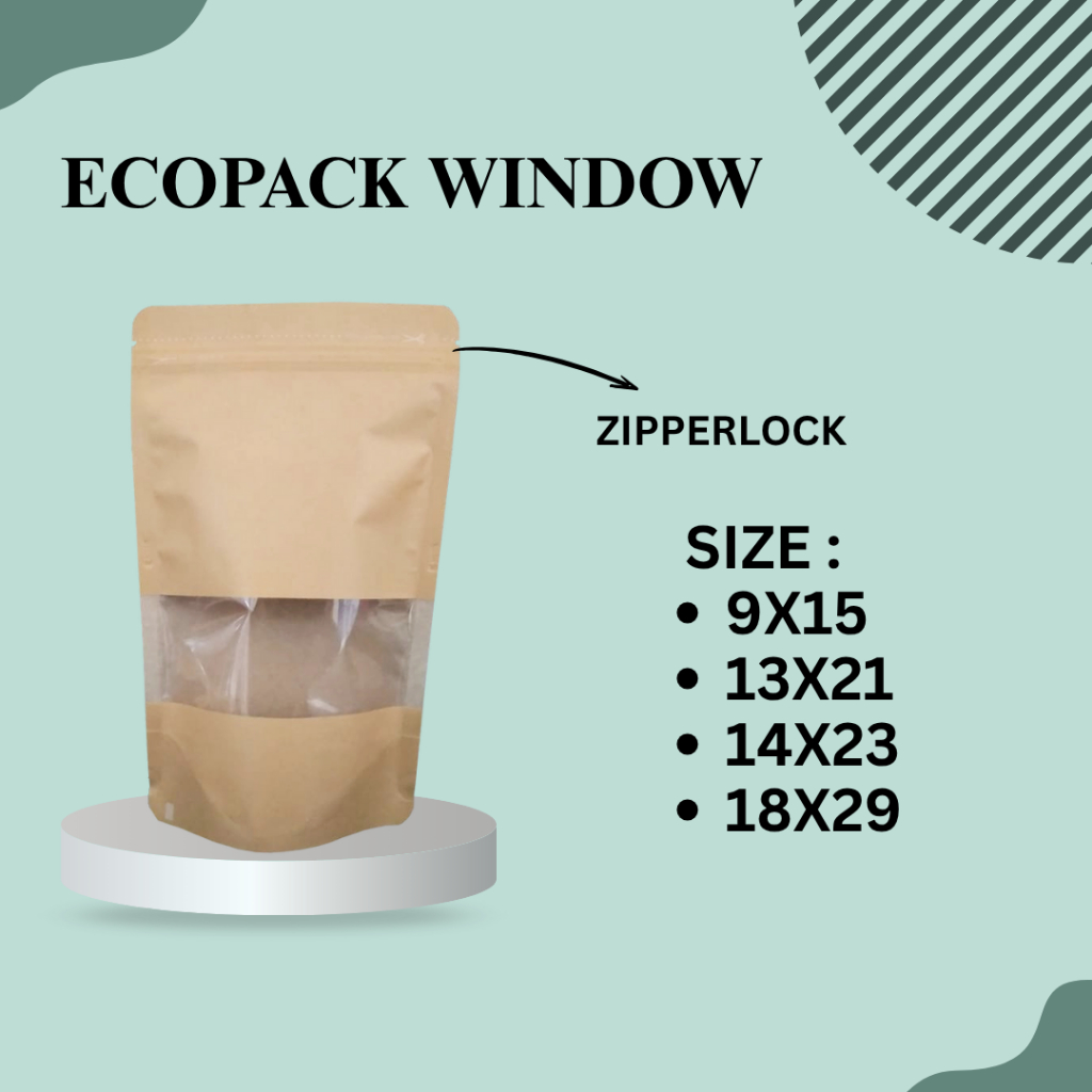 (50pcs) TERLARIS KEMASAN STANDING POUCH PAPPER WINDOW 14 X 23 500Z KEMASAN WINDOW
