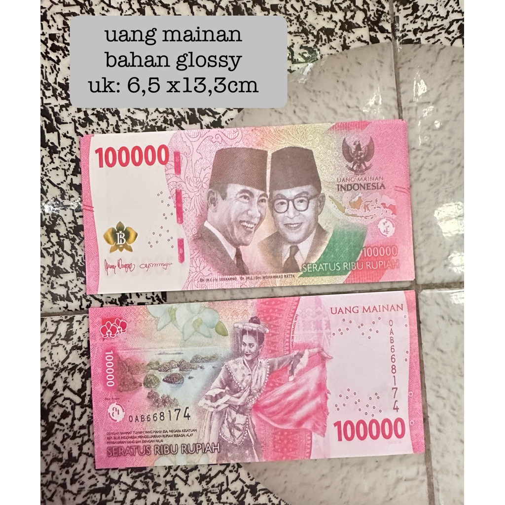 tisyaShopz - isi 100 lembar Uang Mainan Bahan GLOSSY  / Mainan anak-anak
