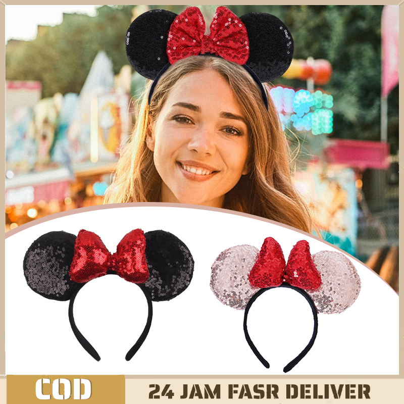 Bando Mickey Mouse Jumbo Disne yland Premium, Bando Glitter Miki, Headband Disne y Tahan Lama, Akses