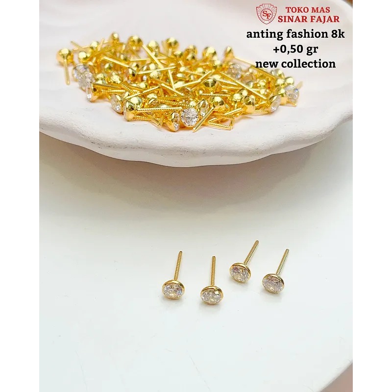 Anting giwang tusuk mata satu emas kadar 8k/375% berat 0.55 gr (free ulir karet)