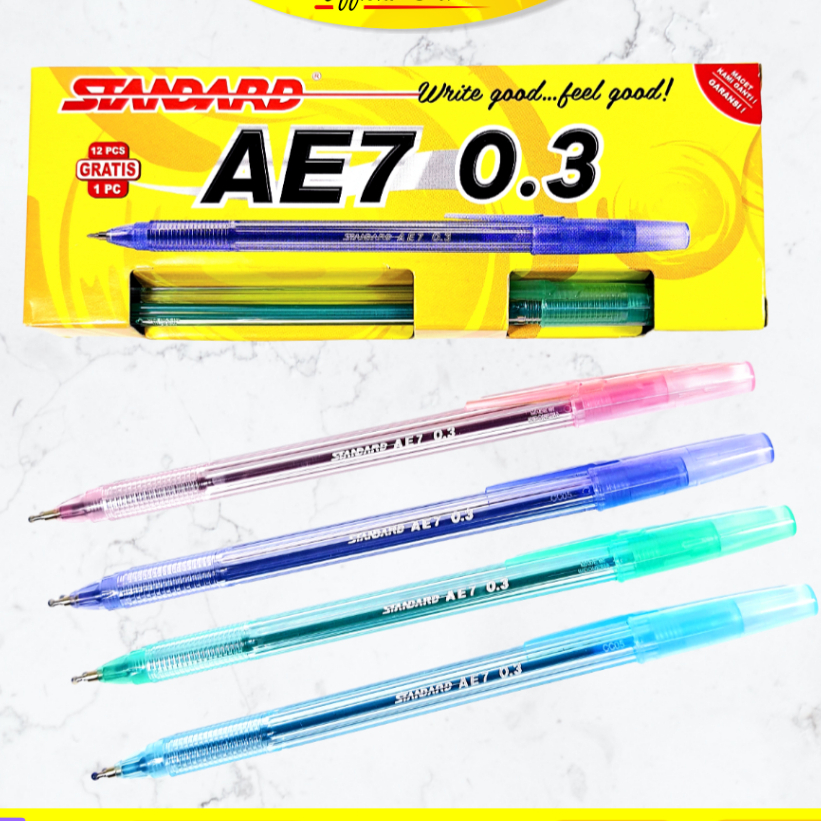 

Pulpen Standard AE7 0.3 mm / Ballpoint / Pulpen AE7 - 0.3 mm Tinta Hitam / 12+1 pcs (1 pak)