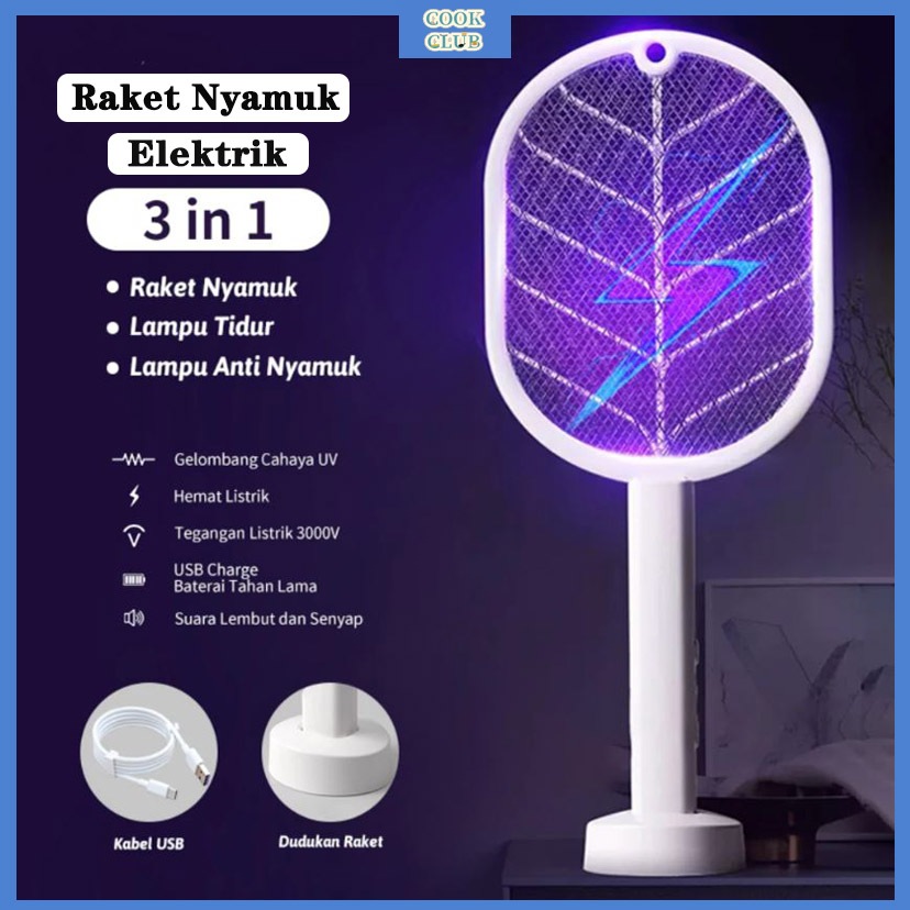 【COD】COOKCLUB Raket Nyamuk Elektrik Charger Usb + Lampu / Raket Nyamuk 2 In 1 Multifungsi