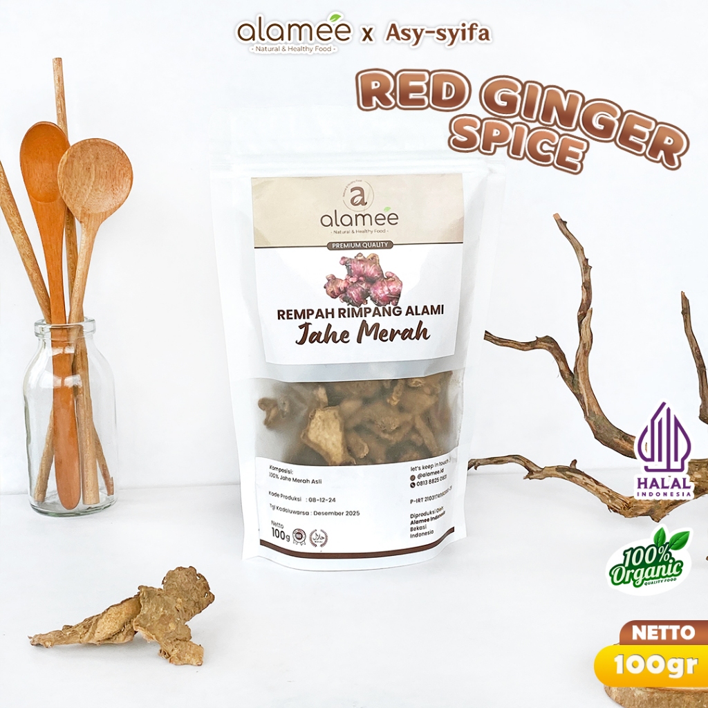 

ALAMEE Jahe Merah Kering Iris Dried Ginger Rempah Rimpang Organik Alami Bumbu Masakan Masak 100g