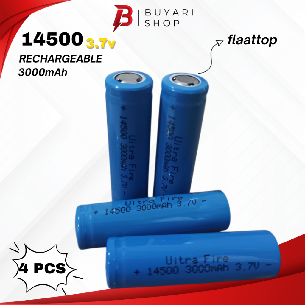PROMO Baterai 14500 3000mAh 3.7V Rechargeable FLAT TOP Baterai 14500 3.7V 3000mAh harga 4 PCS