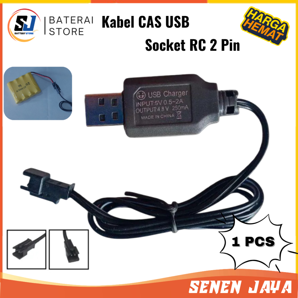 Kabel Cas Mobil RC Model USB Soket Hitam 2Pin