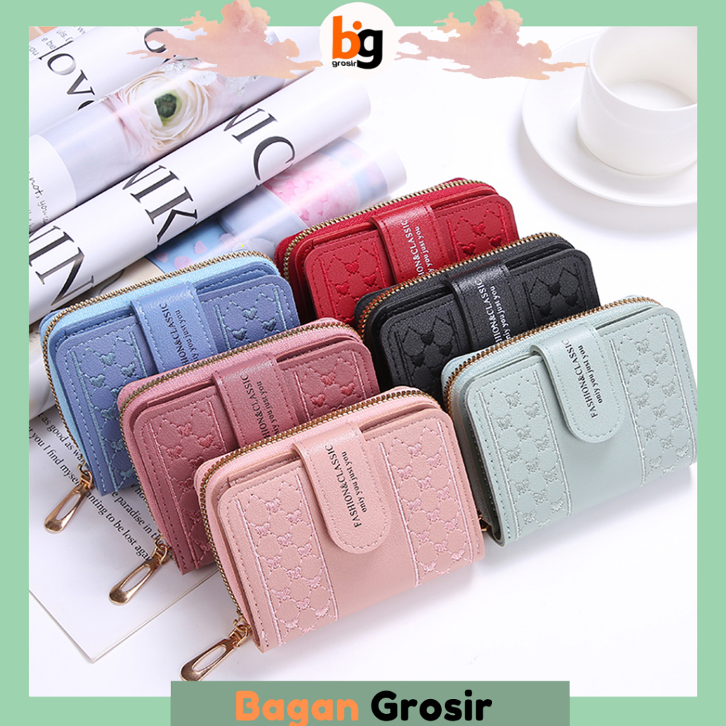 BG  Dompet lipat Wanita Mini Embos Lucu Dompet Wanita Kecil Pendek Lipat D64