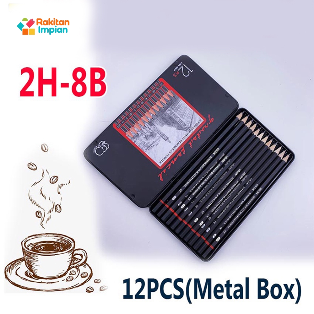 

12 pcs Pensil Gambar Sketsa Set Lengkap 2H H F B HB 2B 3B 4B 5B 6B 7B 8B Charcoal Pensil Set / Pensil Gambar