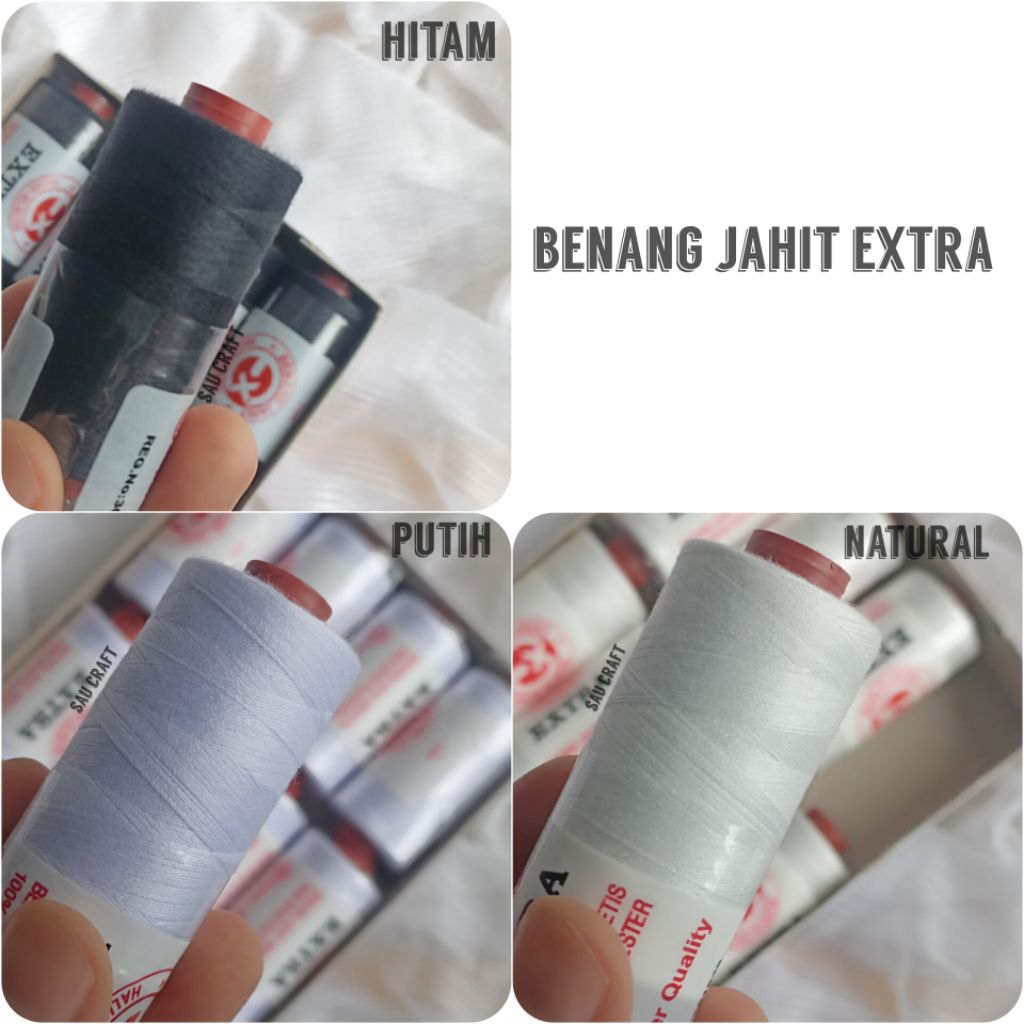 Benang Jahit Extra | Benang Extra 500 Yard | Khusus Warna Hitam, Putih, Natural, dan Abu |
