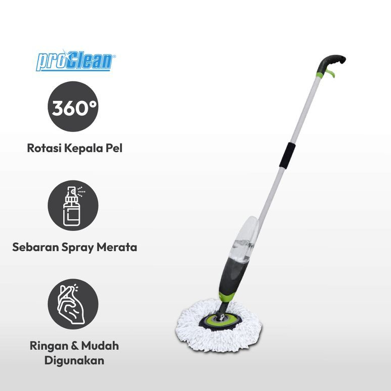 PROCLEAN Alat Pel Kering Dengan Spray Mop Bulat Ergonomis Microfiber