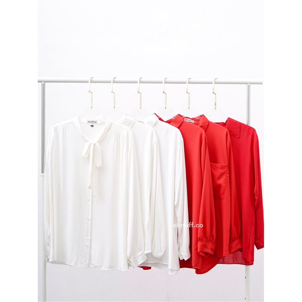 ELMUFF / Kemeja Merah Putih / Kaos Merah Putih / Kemeja Wanita Rayon Merah Putih