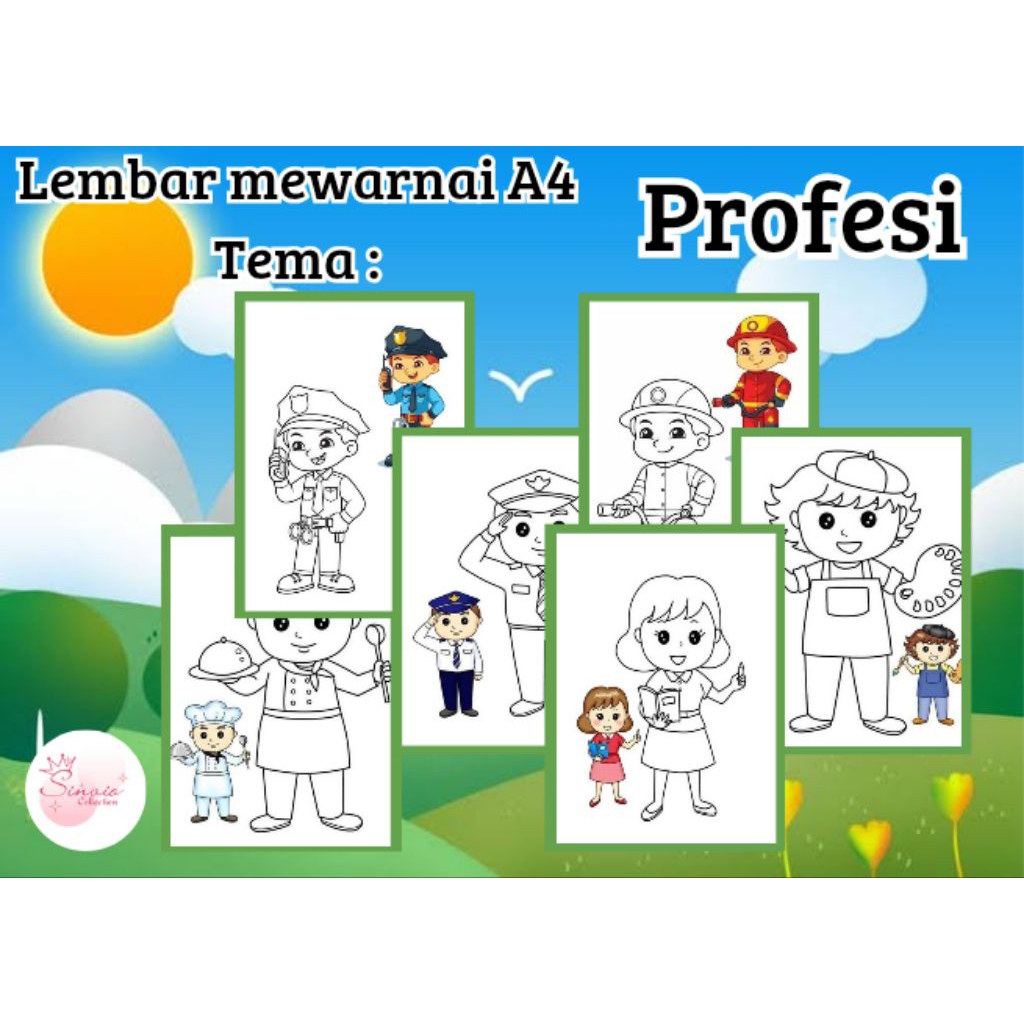 

20 Lembar mewarnai anak/kertas bergambar tema Profesi
