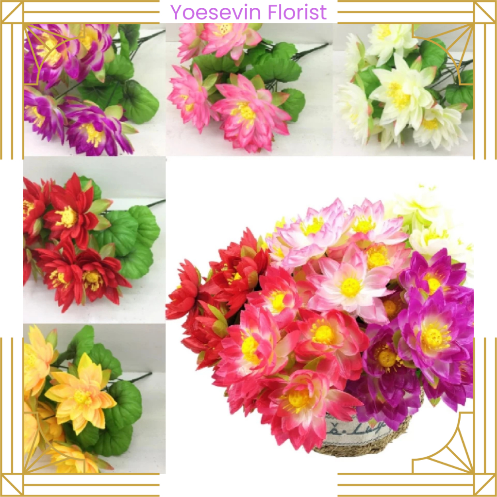 BG70 Bunga Teratai Plastik 1 Tangkai Cabang 6 Imitasi Hias Dekor Bouquet