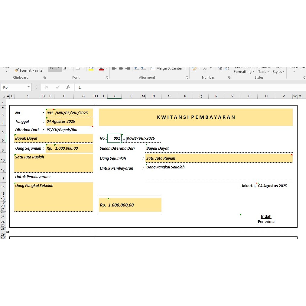 Nota Pembelian/Nota Penjualan/Invoice/Kwitansi Digital Excel V.1