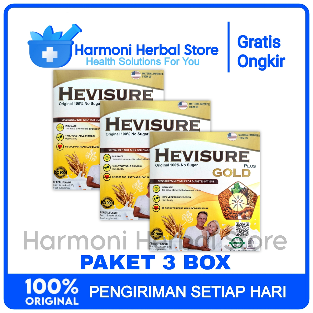 

Paket 3 Box Hevisure Gold Susu Diabetes Kencing Manis Penstabil Gula Darah 100% Original Asli