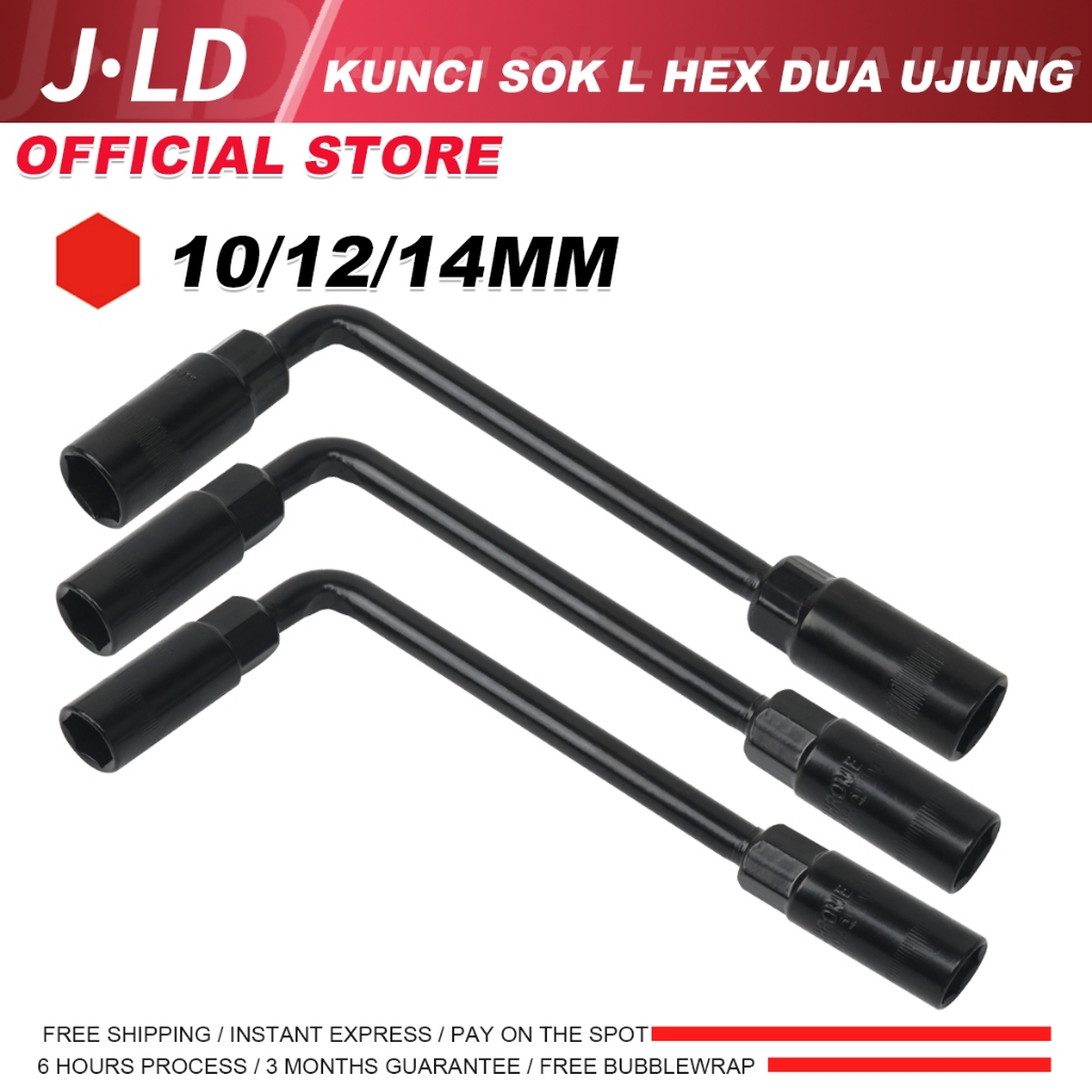 JLD Dua Ujung Kunci Sok L HEX 10mm 12mm 14mm Baja Kuat untuk Mur Roda Mobil & Motor - Alat perbaikan
