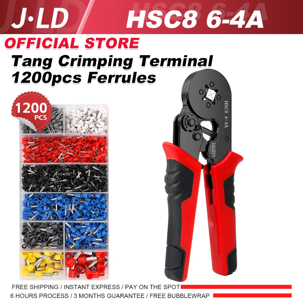JLD Kit Tang Crimping Square Ferrule Crimper Plier (AWG 23-7/ 0.25-10mm²) Banyak Isi 1200 Terminal A