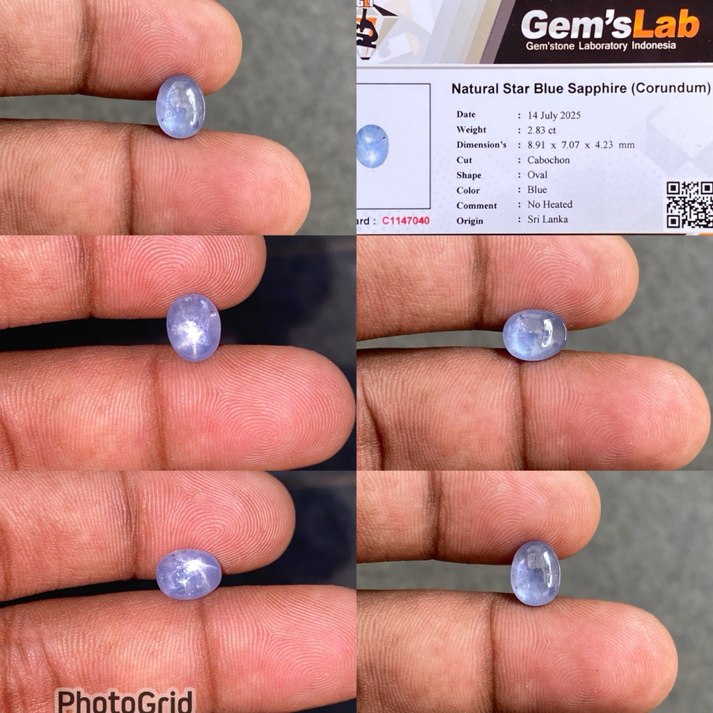 Natural star Blue Sapphire Ceylon srilanka Batu Blue star safir selon srilangka Ct 2.83 Dim 8.91x7.0