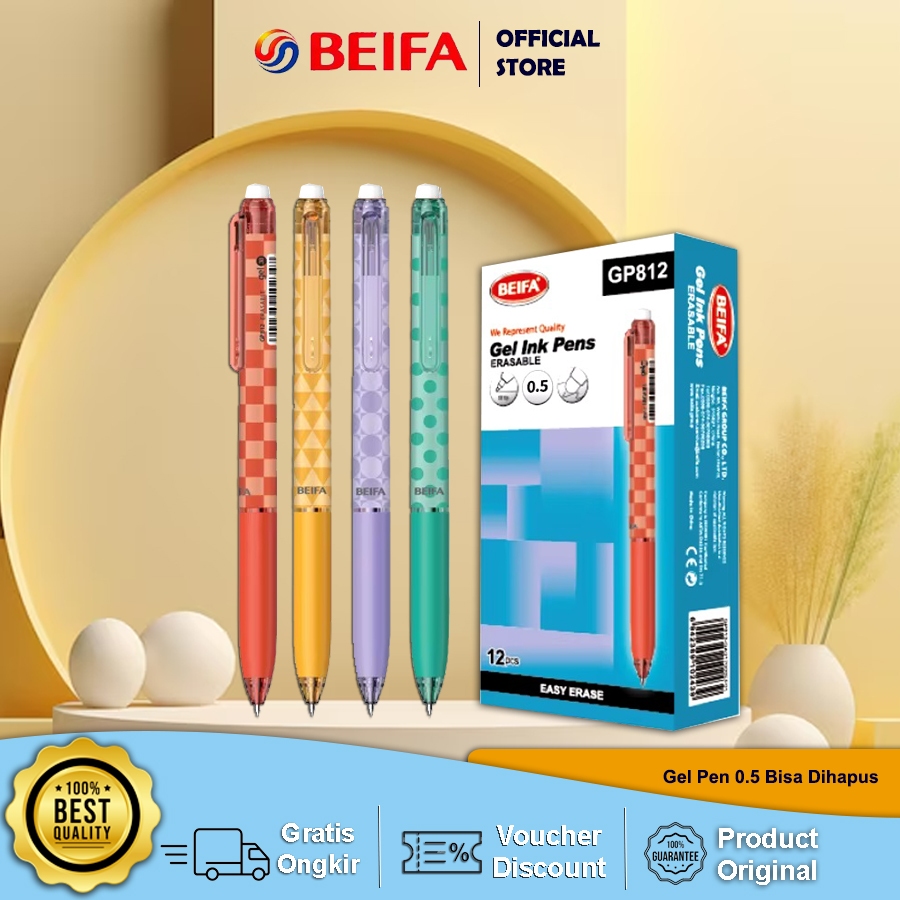 

Beifa Pulpen Gel Bisa Dihapus / Erasable Gel Pen 0.5mm GP812 / Pulpen Bisa Dihapus