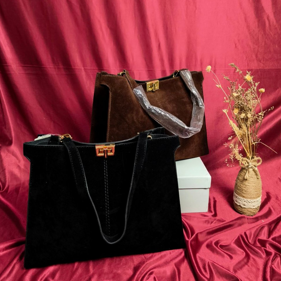 JINJINGIN Tas Totebag Suade Jumbo Tas wanita Totebag Besar