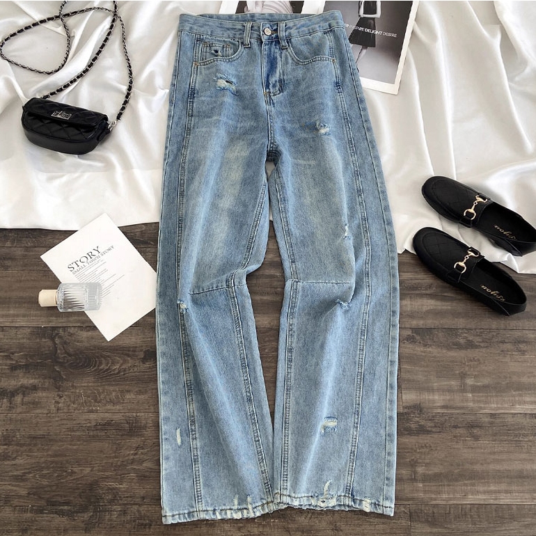 <elegan.girl> Celana Jeans Wanita Sobek Kulot High Waist Premium Korean Style Celana Kulot Jeans Raw