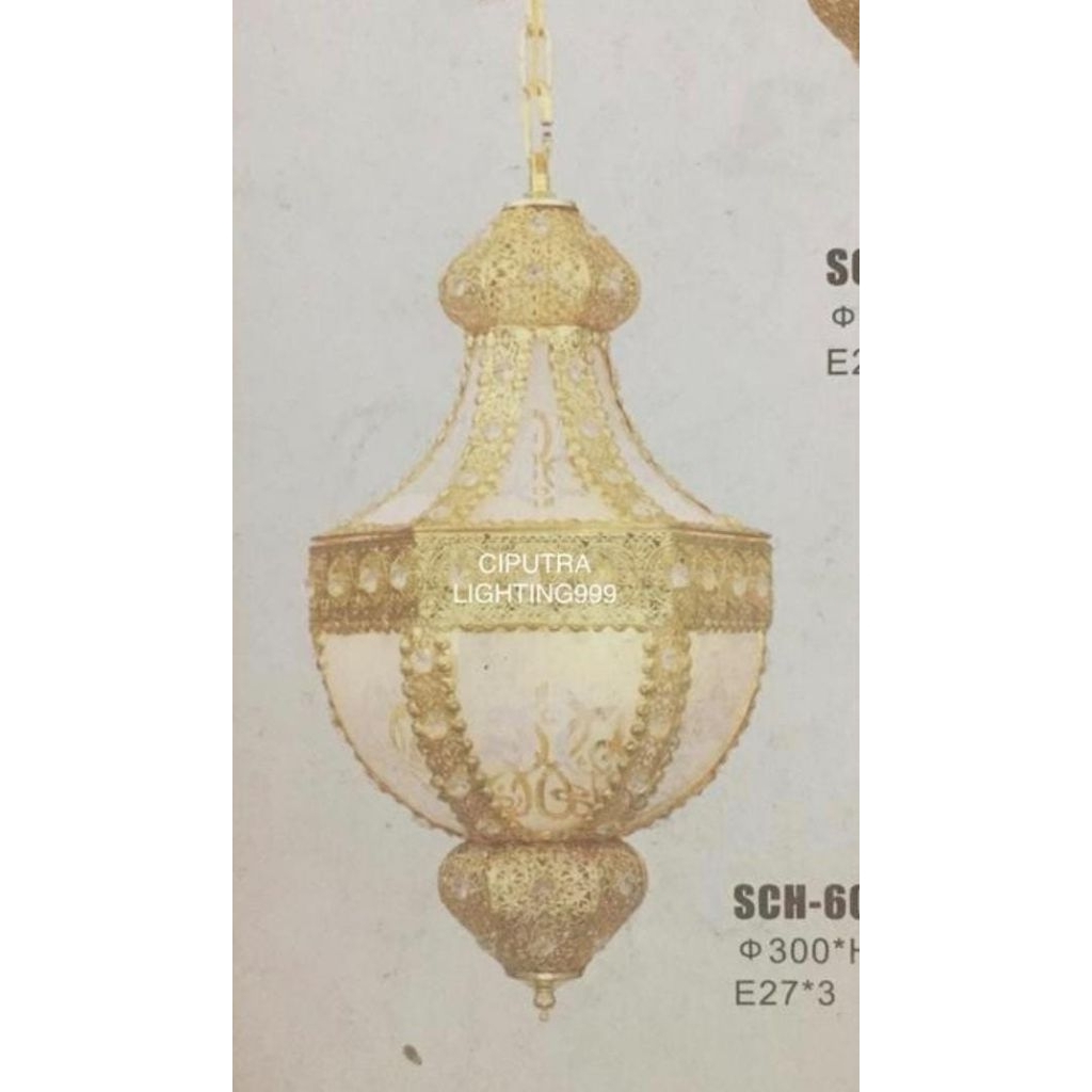 LAMPU HIAS GANTUNG KLASIK NABAWI TURKI TERAS DIAMETER 40 CM 4 LAMPU MEWAH