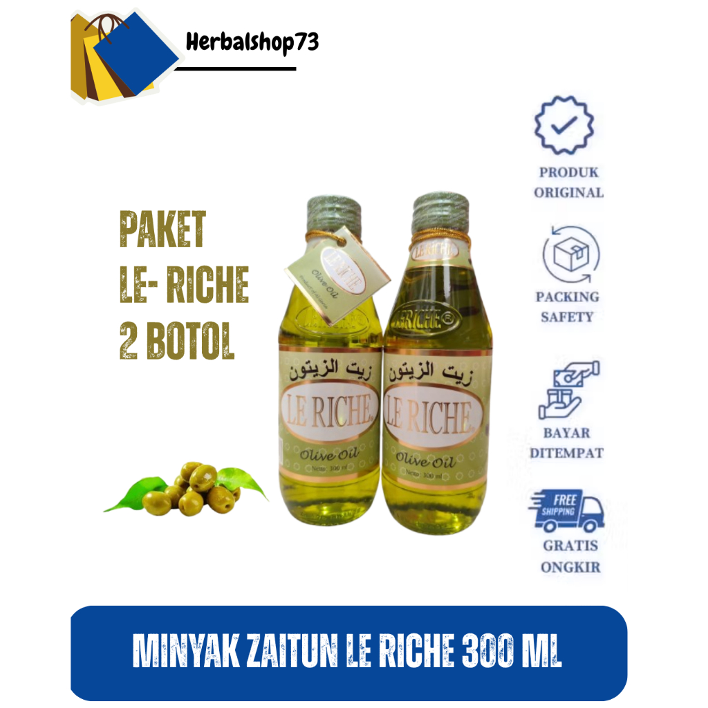 

Minyak Zaitun Le - Riche 300 ml Olive Oil Bisa Untuk Dikonsumsi dan Melembapkan Kulit 100% murni