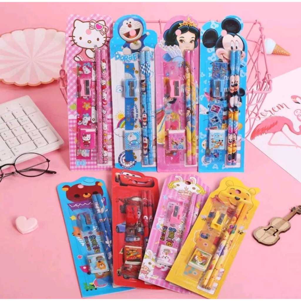 

[ PROMO 12 SET ] SET ALAT TULIS SEKOLAH 5 IN 1 KARAKTER LUCU / SET PENSIL ANAK KARAKTER