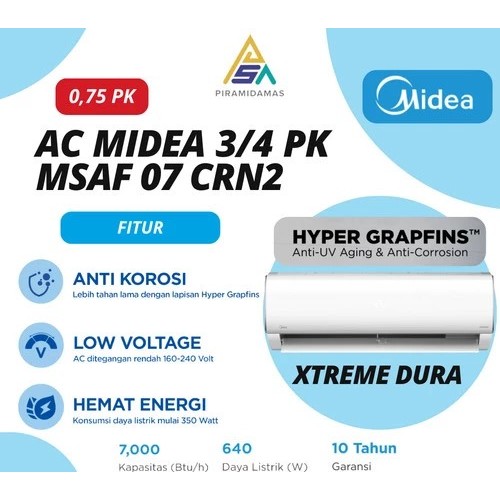 AC 3/4 PK - AC MIDEA MSAF 07CRN2 - AC MURAH - AC BERGARANSI RESMI