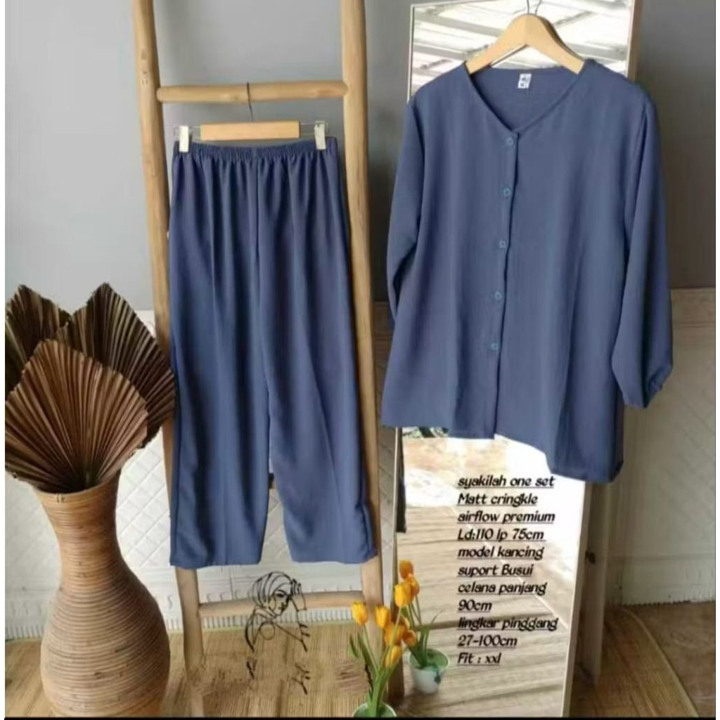 CUCI GUDANG // SETELAN ANDIN KANCING JUMBO XL.XXl LD.110.120 CM //SET KATUN PREMIUM POLOS LENGAN PAN