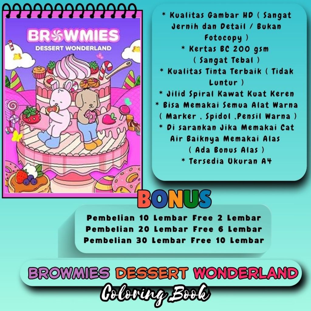

Buku Mewarnai Browmies Dessert Wonderland Coloring Book for Kids and Adults - Very Worth It Kertas Tebal 200 gsm Gambar HD Jernih