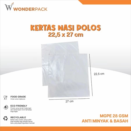 Wonde Cup || Kertas Nasi Polos 22,5 x 27 cm | MGPE 28 GSM Tahan Minyak & Basah - Food Grade