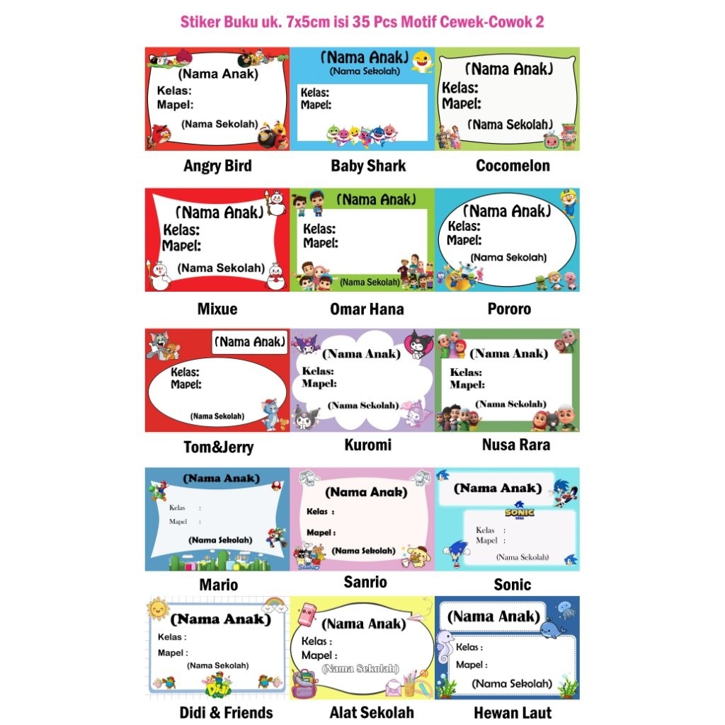 

Stiker buku Motif Cewek-Cowok 2 uk.7x5/Label Buku/Stiker Nama Buku/Label Nama Buku/Stiker Mapel untuk Anak Sekolah