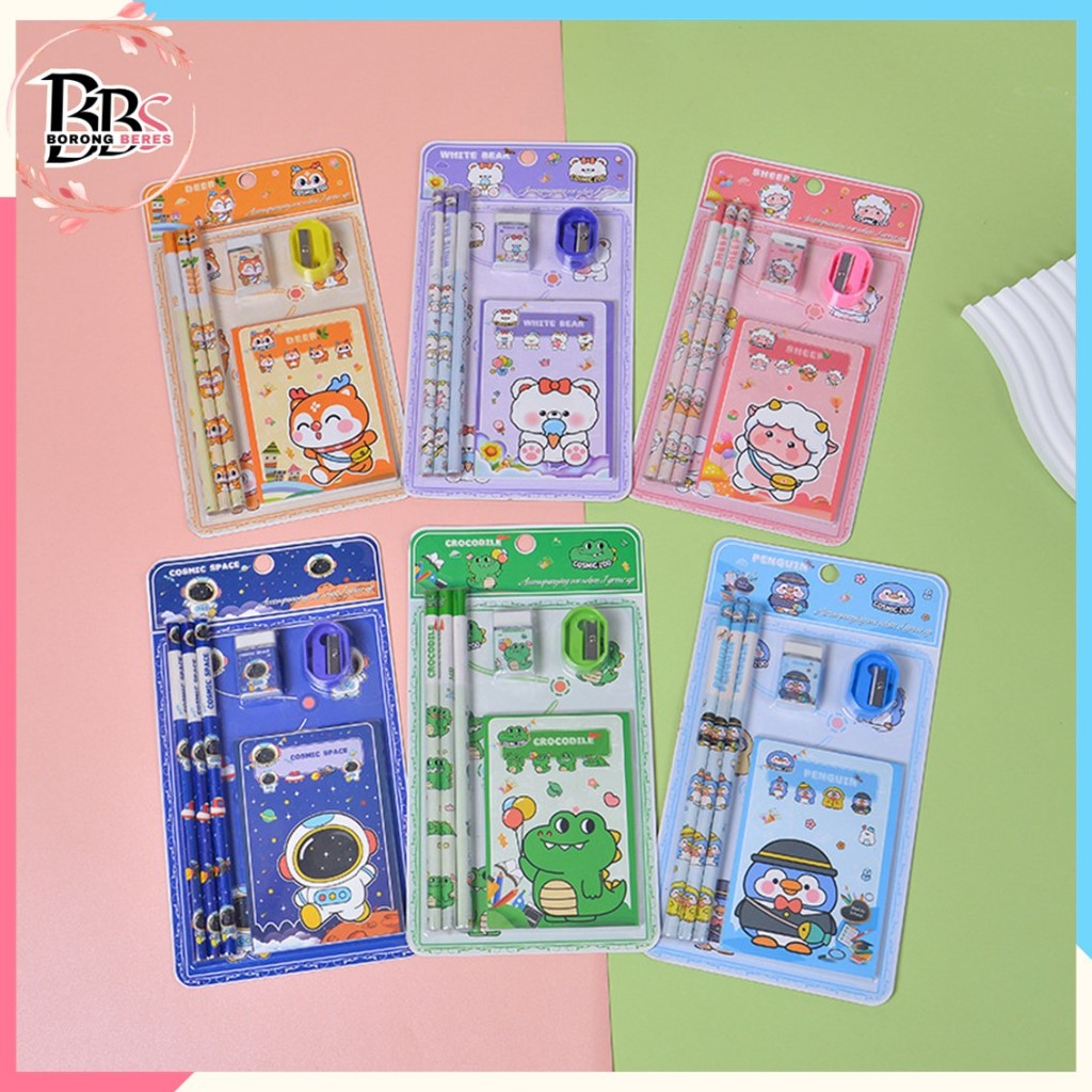 

BORES Alat Tulis Set 6IN1 Stationery Set Lucu Karakter Kartun 6 IN 1 Perlengkapan Sekolah Anak-Anak TK Souvenir Ulang Tahun Anak Alat Tulis Birthday Souvenir Hampers
