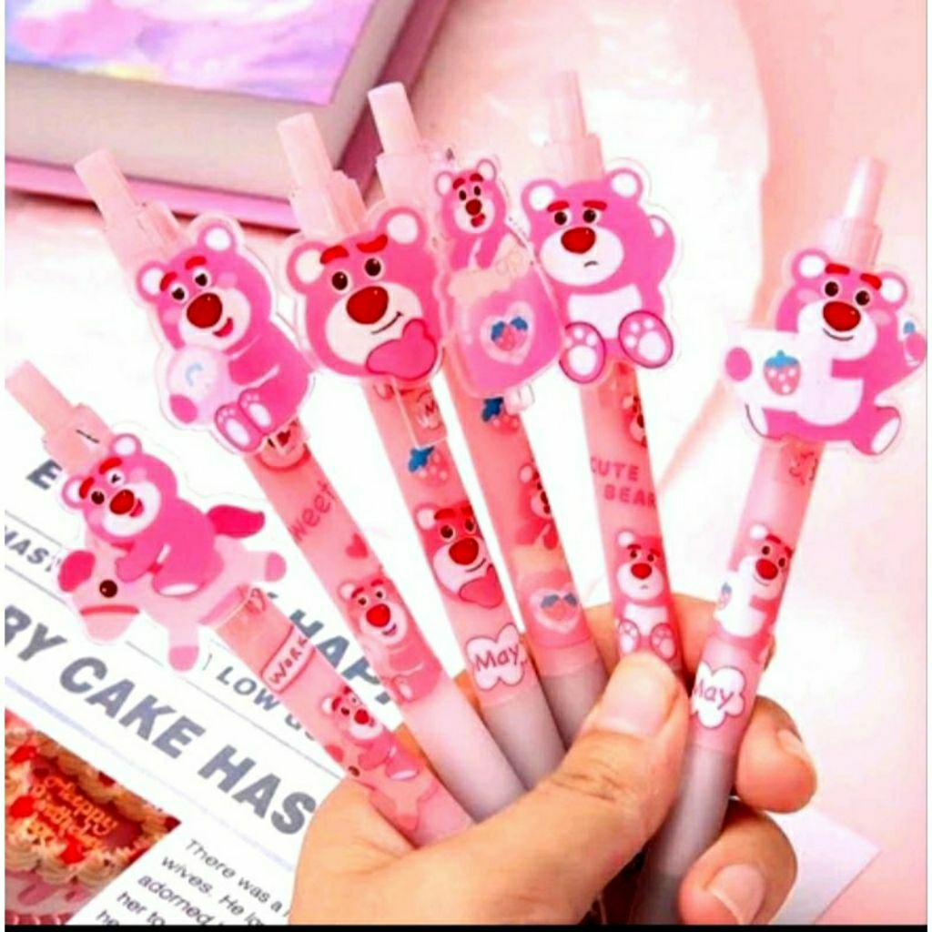

Pulpen Klik Karakter Beruang Pink Lucu