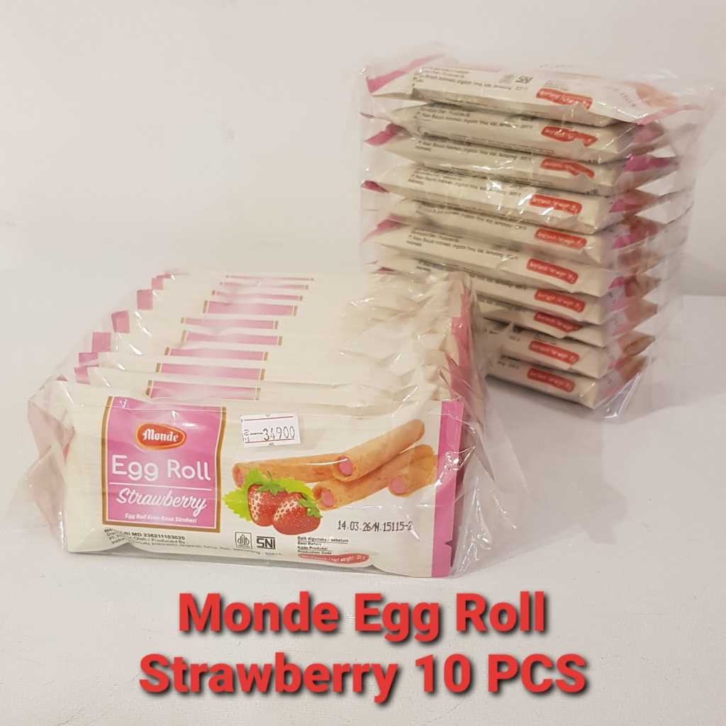 

MONDE EGG ROLL STRAWBERRY 35 gr x 10 pack / Snack Monde Egg Roll kemasan hemat