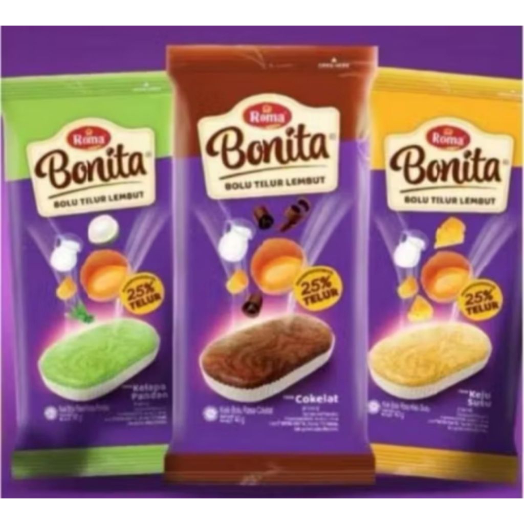 

Roma Bonita Bolu Telur Lembut Mix 3rasa 1 Box Isi 12pcs