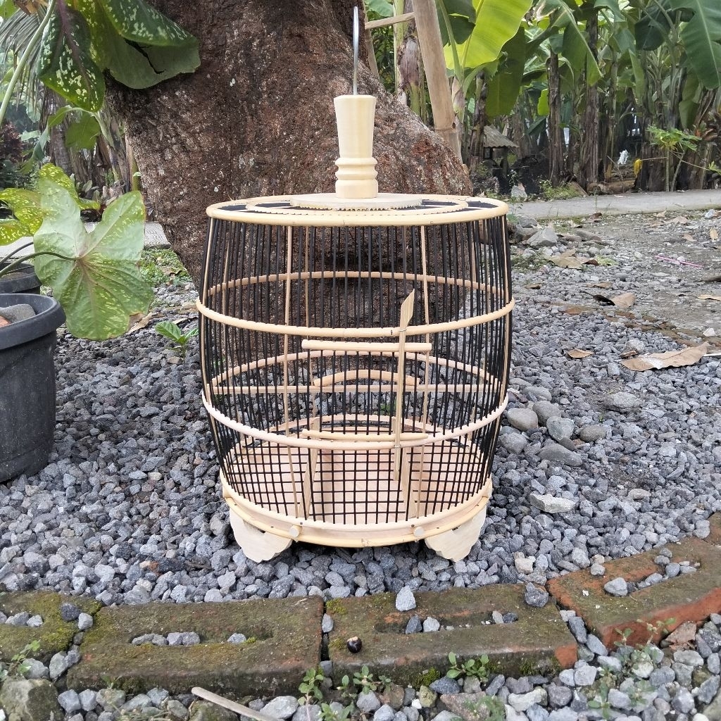 Sangkar Burung Perkutut Minion Kendang Jeruji Hitam Ambrukan