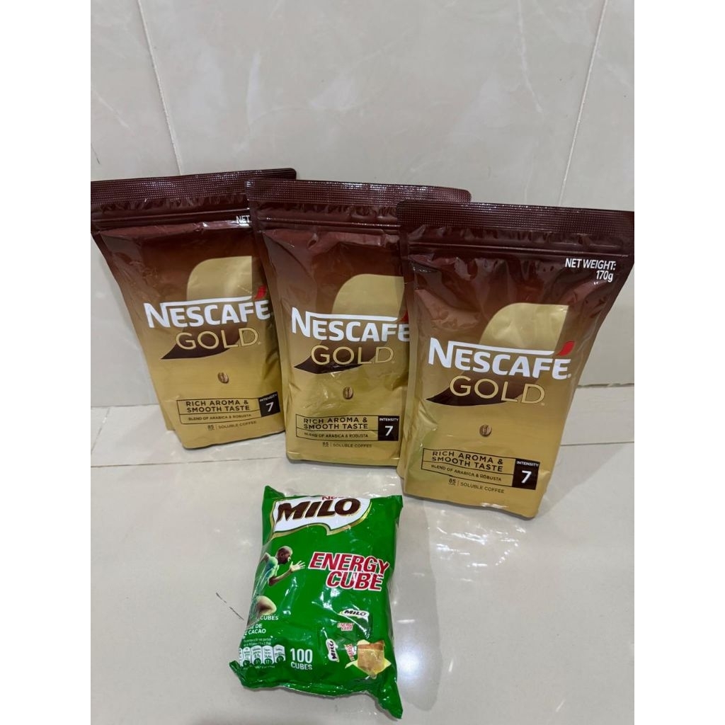 

Nescafe gold 170gr ( pembelian 3 bgks free Milo )