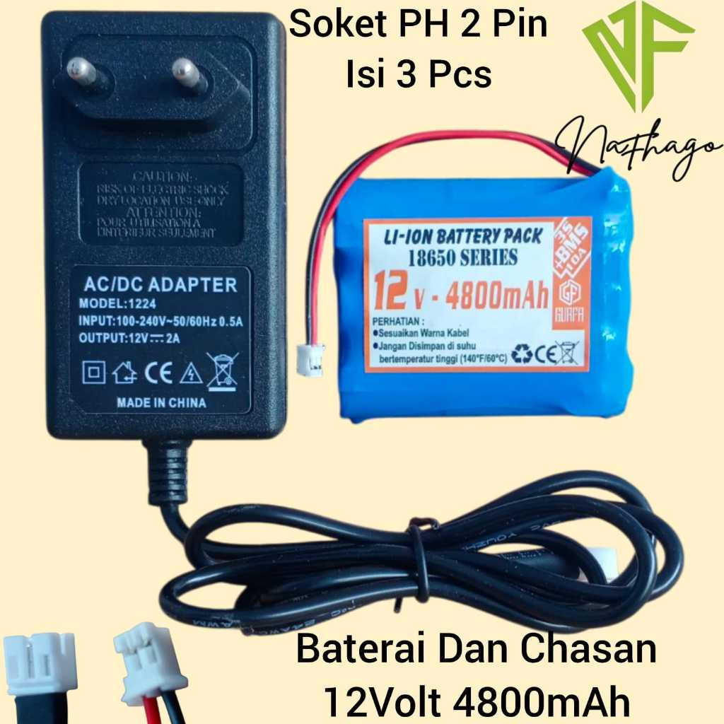 Baterai+Adaptor Chasan Baterai Speaker Dan Elelktronik Tipe 3X 18650 12Volt 4800mAh BMS 3S 10A